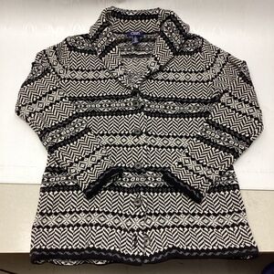 CHAPS Ralph Lauren Black White Nordic Cardigan Sweater Shawl Collar Medium